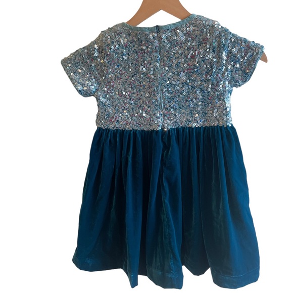 Mini Boden Teal Sequin Velvet Dress - size 5/6 and size 9/10 - Picture 3 of 10